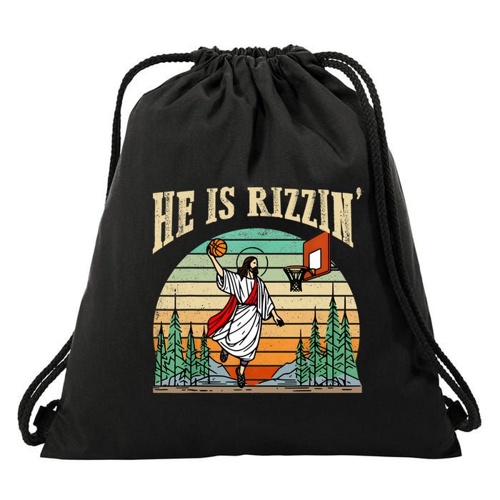 He Is Rizzin Funny Basketball Easter Christian Religious Drawstring Bag
