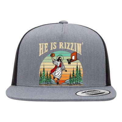 He Is Rizzin Funny Basketball Easter Christian Religious Flat Bill Trucker Hat