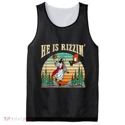 He Is Rizzin Funny Basketball Easter Christian Religious Mesh Reversible Basketball Jersey Tank
