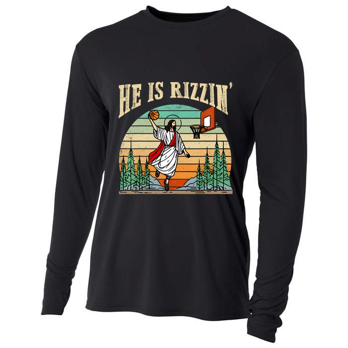 He Is Rizzin Funny Basketball Easter Christian Religious Cooling Performance Long Sleeve Crew