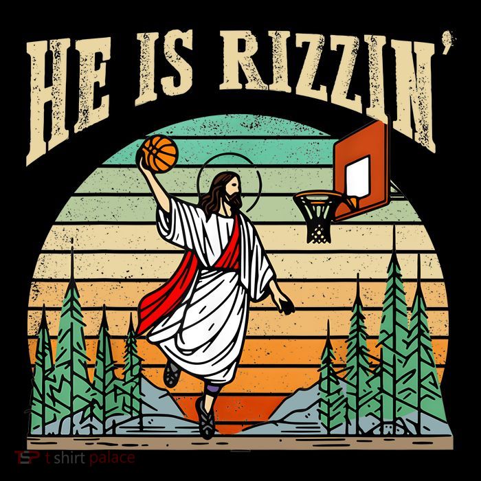 He Is Rizzin Funny Basketball Easter Christian Religious Premium T-Shirt