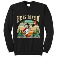 He Is Rizzin Funny Basketball Easter Christian Religious Tall Sweatshirt