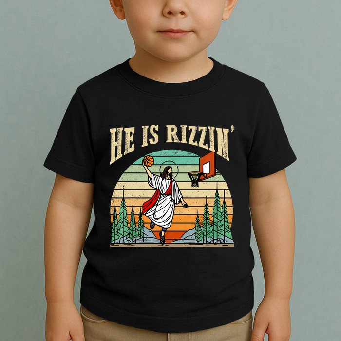 He Is Rizzin Funny Basketball Easter Christian Religious Toddler T-Shirt
