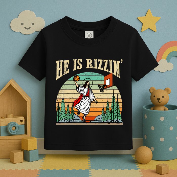 He Is Rizzin Funny Basketball Easter Christian Religious Toddler T-Shirt