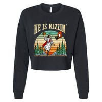 He Is Rizzin Funny Basketball Easter Christian Religious Cropped Pullover Crew