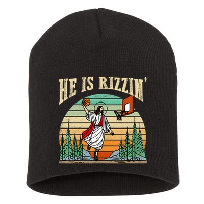 He Is Rizzin Funny Basketball Easter Christian Religious Short Acrylic Beanie