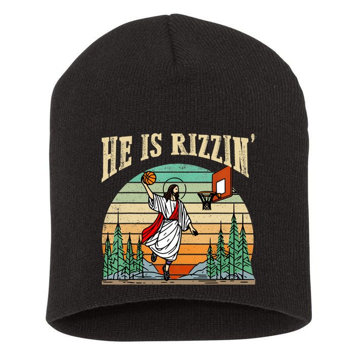 He Is Rizzin Funny Basketball Easter Christian Religious Short Acrylic Beanie
