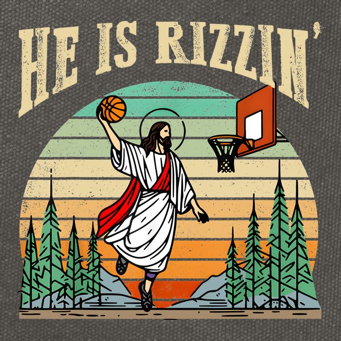 He Is Rizzin Funny Basketball Easter Christian Religious Cotton Canvas Backpack