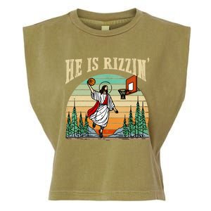 He Is Rizzin Funny Basketball Easter Christian Religious Garment-Dyed Women's Muscle Tee