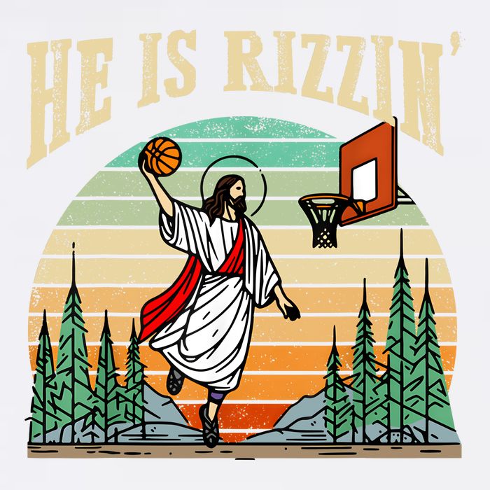 He Is Rizzin Funny Basketball Easter Christian Religious Garment-Dyed Sweatshirt