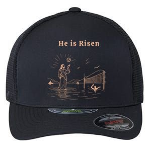 He Is Risen Jesus Playing Volleyball Easter Flexfit Unipanel Trucker Cap