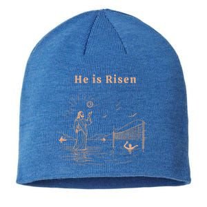 He Is Risen Jesus Playing Volleyball Easter Sustainable Beanie