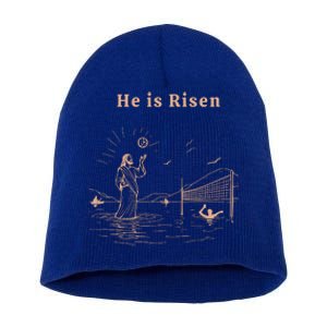 He Is Risen Jesus Playing Volleyball Easter Short Acrylic Beanie