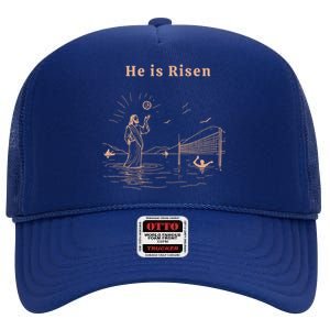 He Is Risen Jesus Playing Volleyball Easter High Crown Mesh Back Trucker Hat