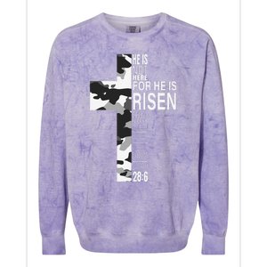 He Is Risen Christian Easter Bible Verse Camo Cross Graphic Colorblast Crewneck Sweatshirt