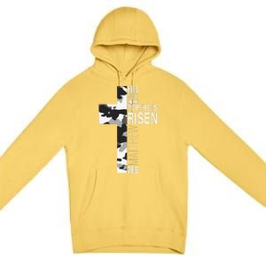 He Is Risen Christian Easter Bible Verse Camo Cross Graphic Premium Pullover Hoodie