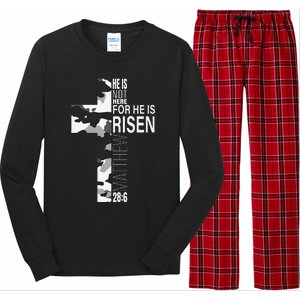 He Is Risen Christian Easter Bible Verse Camo Cross Graphic Long Sleeve Pajama Set