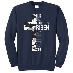 He Is Risen Christian Easter Bible Verse Camo Cross Graphic Sweatshirt