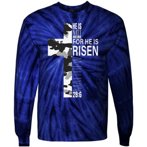 He Is Risen Christian Easter Bible Verse Camo Cross Graphic Tie-Dye Long Sleeve Shirt