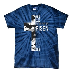 He Is Risen Christian Easter Bible Verse Camo Cross Graphic Tie-Dye T-Shirt