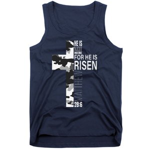 He Is Risen Christian Easter Bible Verse Camo Cross Graphic Tank Top