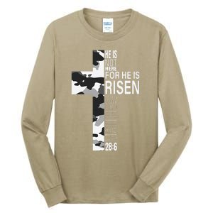 He Is Risen Christian Easter Bible Verse Camo Cross Graphic Tall Long Sleeve T-Shirt