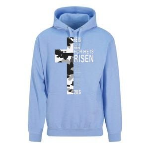 He Is Risen Christian Easter Bible Verse Camo Cross Graphic Unisex Surf Hoodie