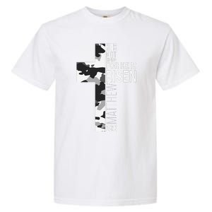 He Is Risen Christian Easter Bible Verse Camo Cross Graphic Garment-Dyed Heavyweight T-Shirt