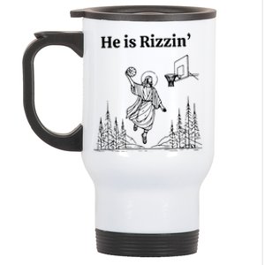 He Is Rizzin Funny Basketball Retro Christian Religious Stainless Steel Travel Mug