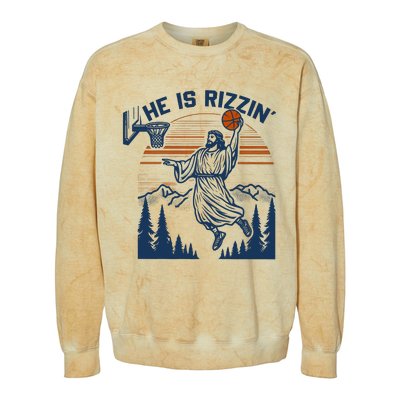 He Is Rizzin Funny Jesus Playing Basketball Colorblast Crewneck Sweatshirt