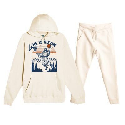 He Is Rizzin Funny Jesus Playing Basketball Premium Hooded Sweatsuit Set