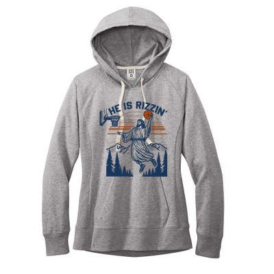 He Is Rizzin Funny Jesus Playing Basketball Women's Fleece Hoodie