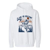 He Is Rizzin Funny Jesus Playing Basketball Garment-Dyed Fleece Hoodie