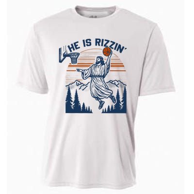 He Is Rizzin Funny Jesus Playing Basketball Cooling Performance Crew T-Shirt