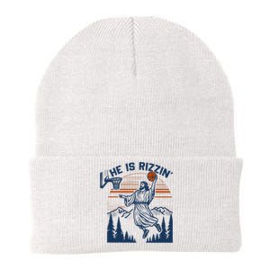 He Is Rizzin Funny Jesus Playing Basketball Knit Cap Winter Beanie