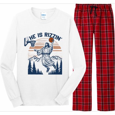 He Is Rizzin Funny Jesus Playing Basketball Long Sleeve Pajama Set