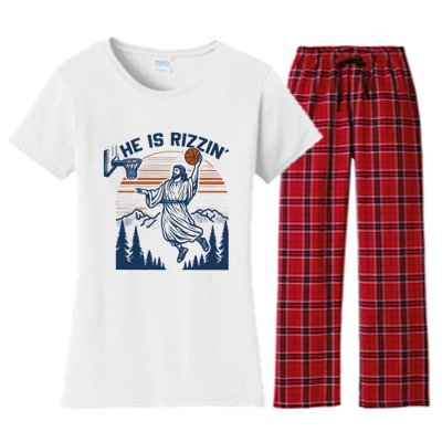 He Is Rizzin Funny Jesus Playing Basketball Women's Flannel Pajama Set