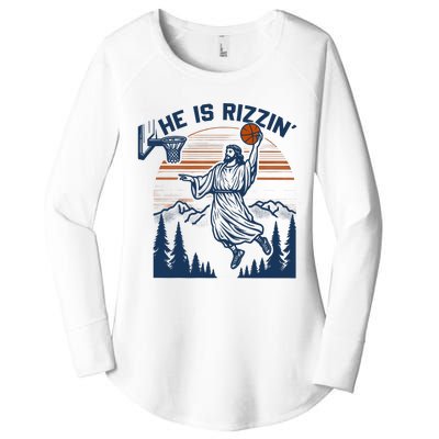 He Is Rizzin Funny Jesus Playing Basketball Women's Perfect Tri Tunic Long Sleeve Shirt