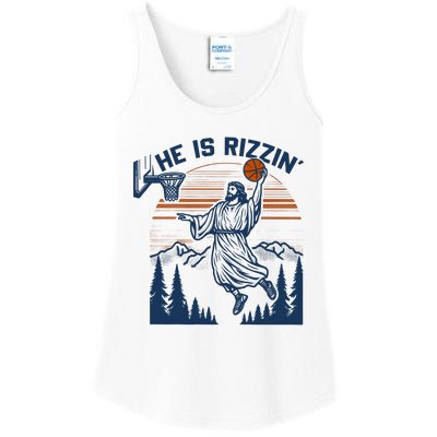 He Is Rizzin Funny Jesus Playing Basketball Ladies Essential Tank