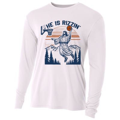 He Is Rizzin Funny Jesus Playing Basketball Cooling Performance Long Sleeve Crew