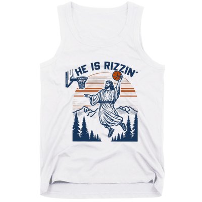 He Is Rizzin Funny Jesus Playing Basketball Tank Top