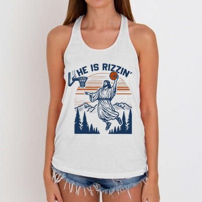 He Is Rizzin Funny Jesus Playing Basketball Women's Knotted Racerback Tank