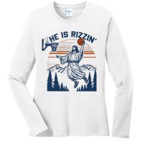 He Is Rizzin Funny Jesus Playing Basketball Ladies Long Sleeve Shirt