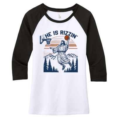 He Is Rizzin Funny Jesus Playing Basketball Women's Tri-Blend 3/4-Sleeve Raglan Shirt