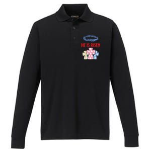 He Is Risen Jesus Christ Resurrection Happy Easter Day Performance Long Sleeve Polo