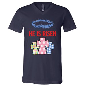 He Is Risen Jesus Christ Resurrection Happy Easter Day V-Neck T-Shirt