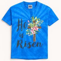 He Is Risen Floral Cross Vintage Happy Easter Day Gift Kids Tie-Dye T-Shirt