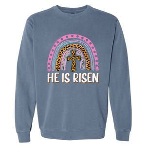 He Is Risen Leopard Rainbow Christian Jesus Happy Easter Day Garment-Dyed Sweatshirt