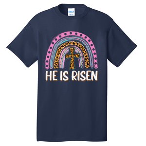 He Is Risen Leopard Rainbow Christian Jesus Happy Easter Day Tall T-Shirt