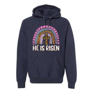 He Is Risen Leopard Rainbow Christian Jesus Happy Easter Day Premium Hoodie